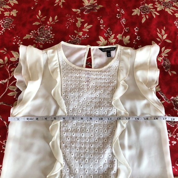 Embroidered Ruffled-Front Flutter Sleeve Blouse XS - Picture 13 of 16
